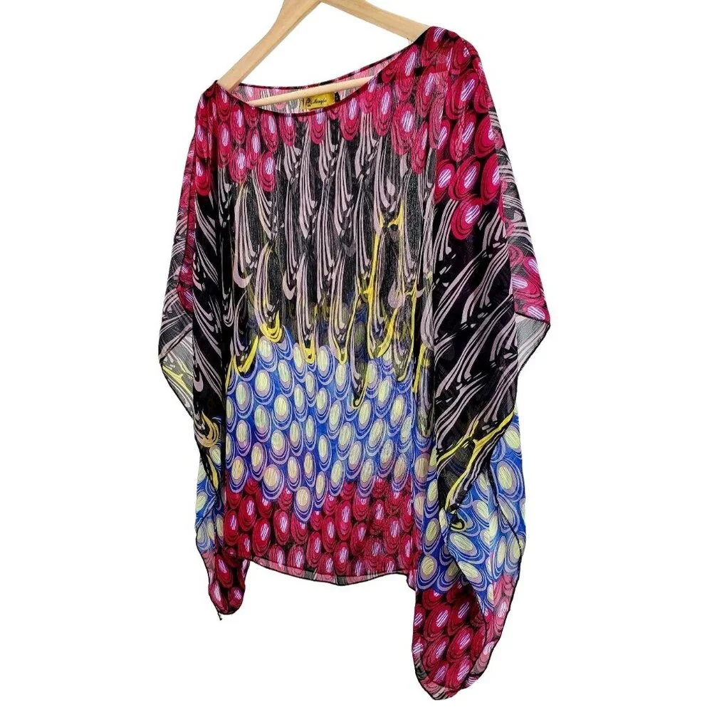 Silk Y2K M Swim Coverup Vintage Peacock Swimwear Cover Bathing Suit Top Mingle